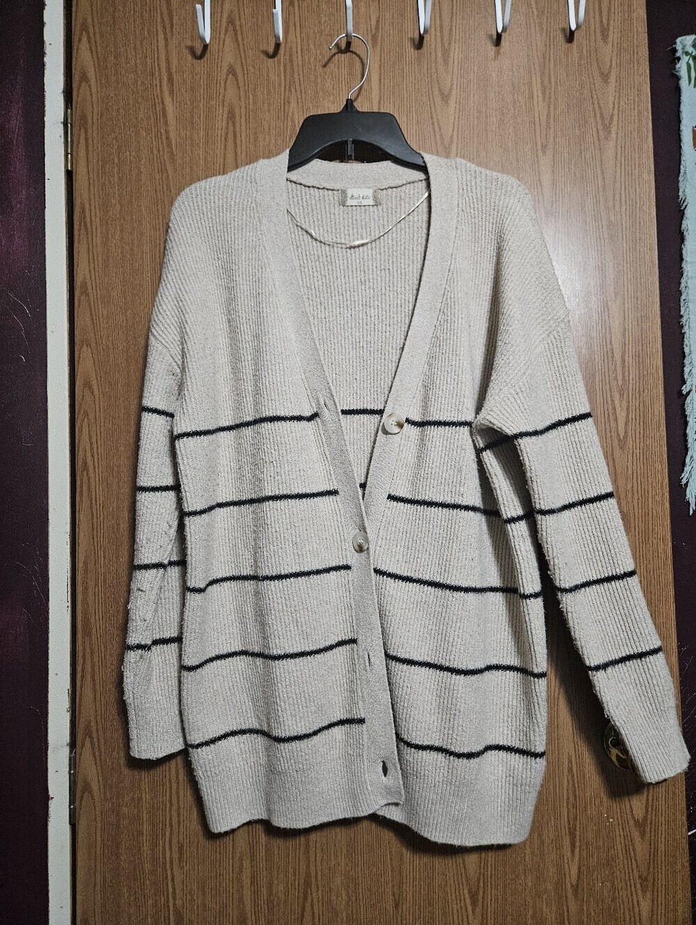 Altard State Button Striped Cream Cardigan Oversized Boho Size XS!